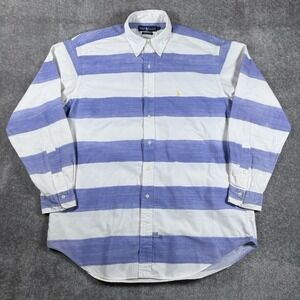 Ralph Lauren Shirt Men's Large Blue White Stripes Long Sleeve Coastal Beach